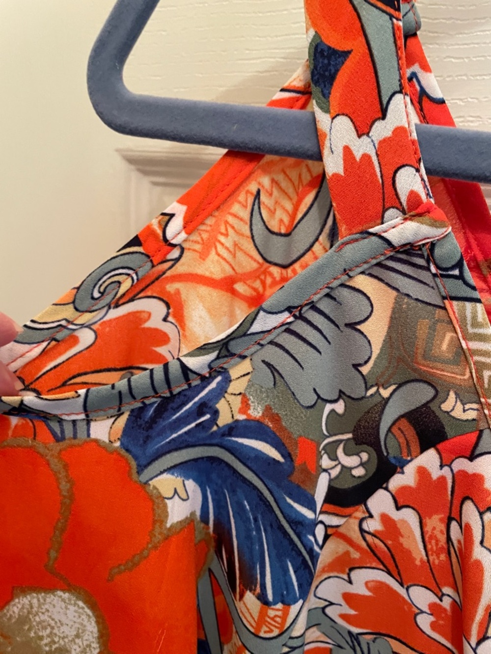 Peter Nygard Plus Vibrant Coral & Sage Floral Tie-Neck Blouse - Picture 4 of 12